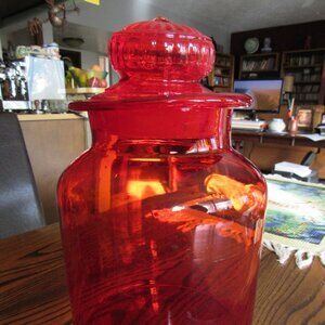 Vintage Red Glass Large Canister 12"